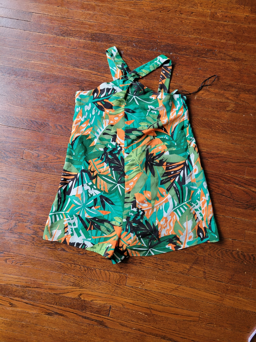 Zara Trafaluc Tropical Jumpsuit Romper Large Halter Style Green Orange Beach - Picture 3 of 17